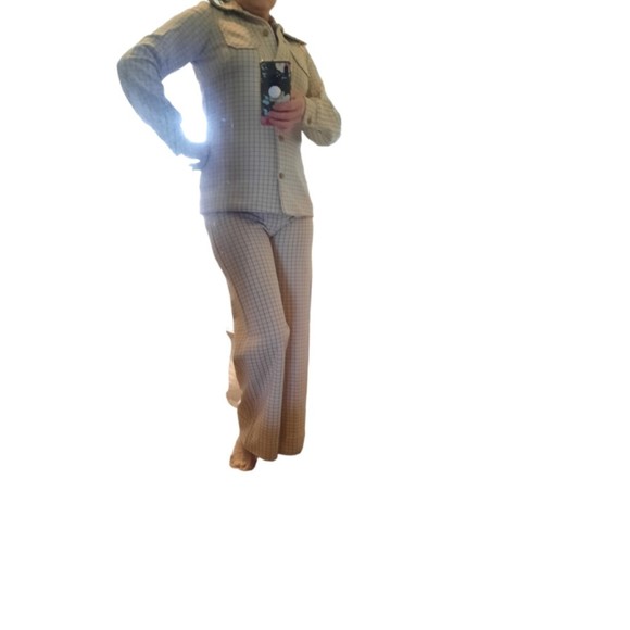 Vintage Jennifer Gee Pant Suit Brown Plaid, 1960's, 70's Double Knit Fabric - Picture 15 of 15